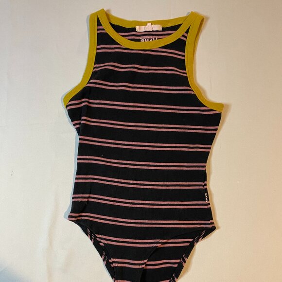 Vans Tops - Vans Lizzie Amanto Bodysuit Womens Size XS Black Pink Striped Knit Sleeveless